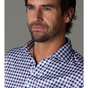 NWOT Collars & Co blue and white checked patterned Spread Collar Shirt small